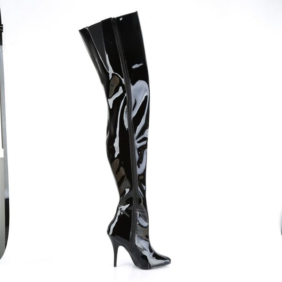Seduce  4010 Queen Wide Top Crotch Thigh Boots High Heel Black Patent - Picture 4 of 5